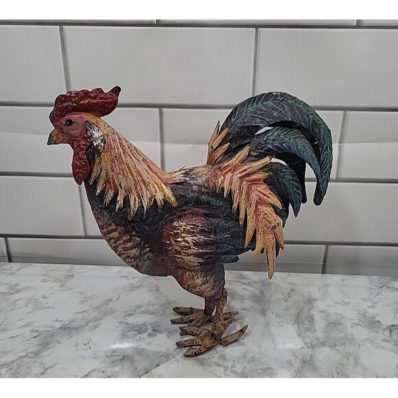 Rooster Chicken Metal Decor & Drink Coasters Stoneware Country Farmhouse 3.75 - Picture 5 of 6